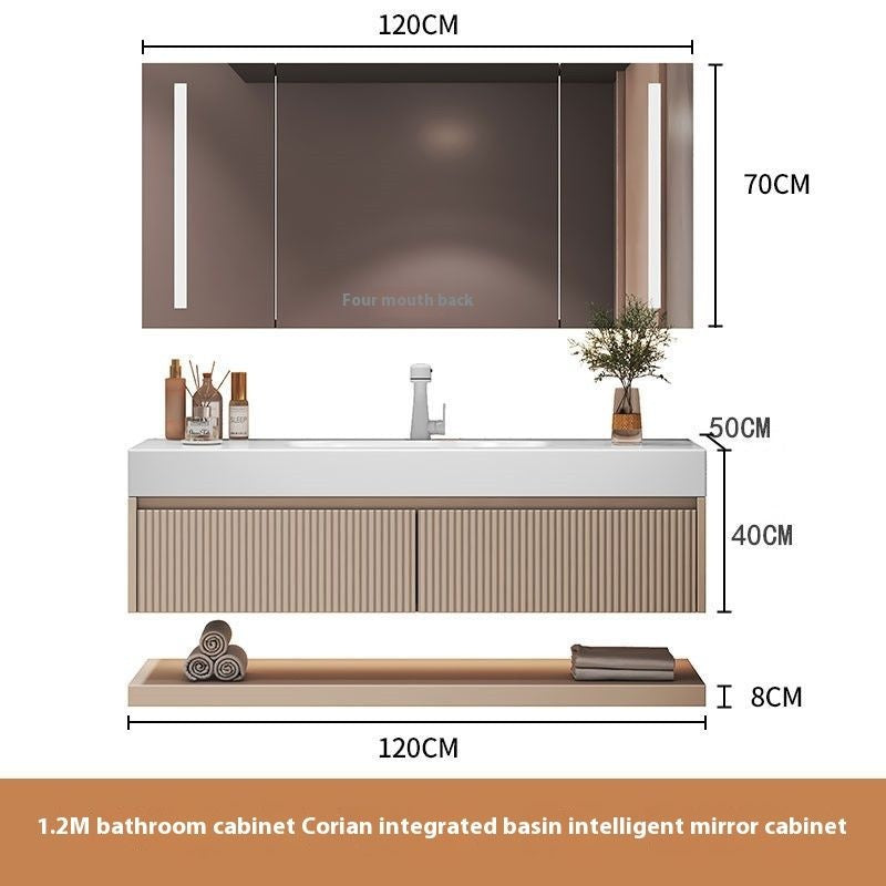 QW- Custom-made Cream Color Luxury Storage Smart Mirror Cabinet Bathroom Basin
