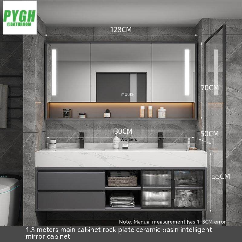 QW- Large Basin Set with Smart Mirror and Real Wood Storage Cabinet for Bathroom