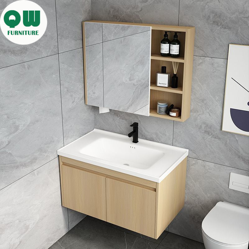 QW- Set kabinet kayu asli dengan sinki dan cermin pintar bilik mandi. 