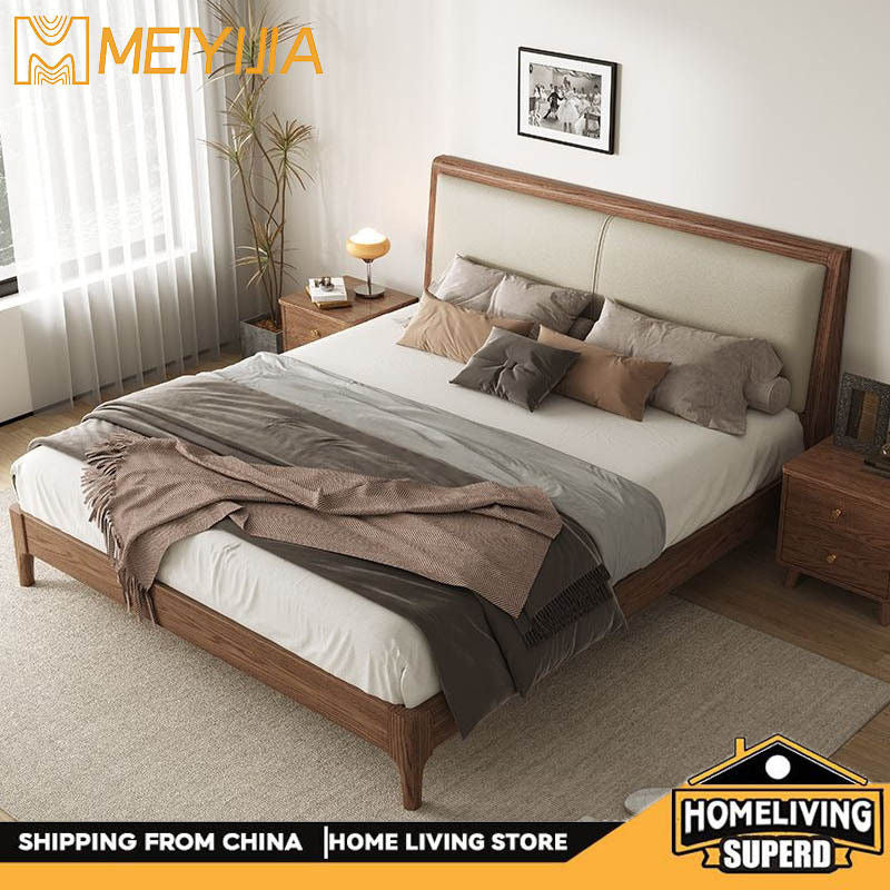 Kayu Padu Putih 1.5 Pek Lembut Moden Ringkas Rumah Nordik Katil Bujang Bilik Tidur Besar 1.8 Meter