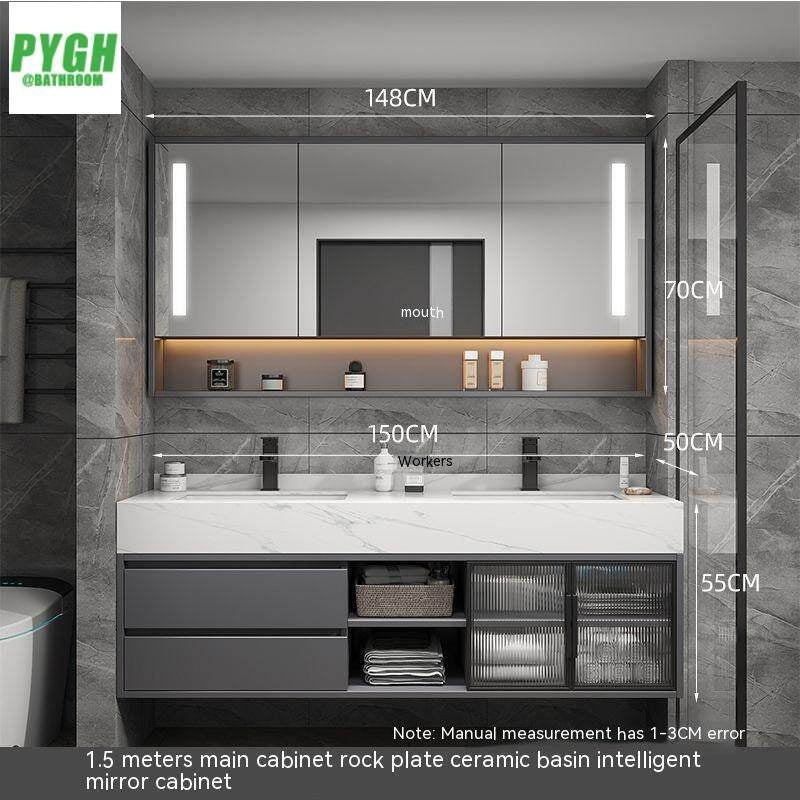 QW- Large Basin Set with Smart Mirror and Real Wood Storage Cabinet for Bathroom