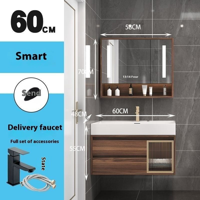 Kabinet Penyimpanan Kayu Asli Cermin Pintar QW- di Bilik Mandi, Set Singki Bilik Mandi 