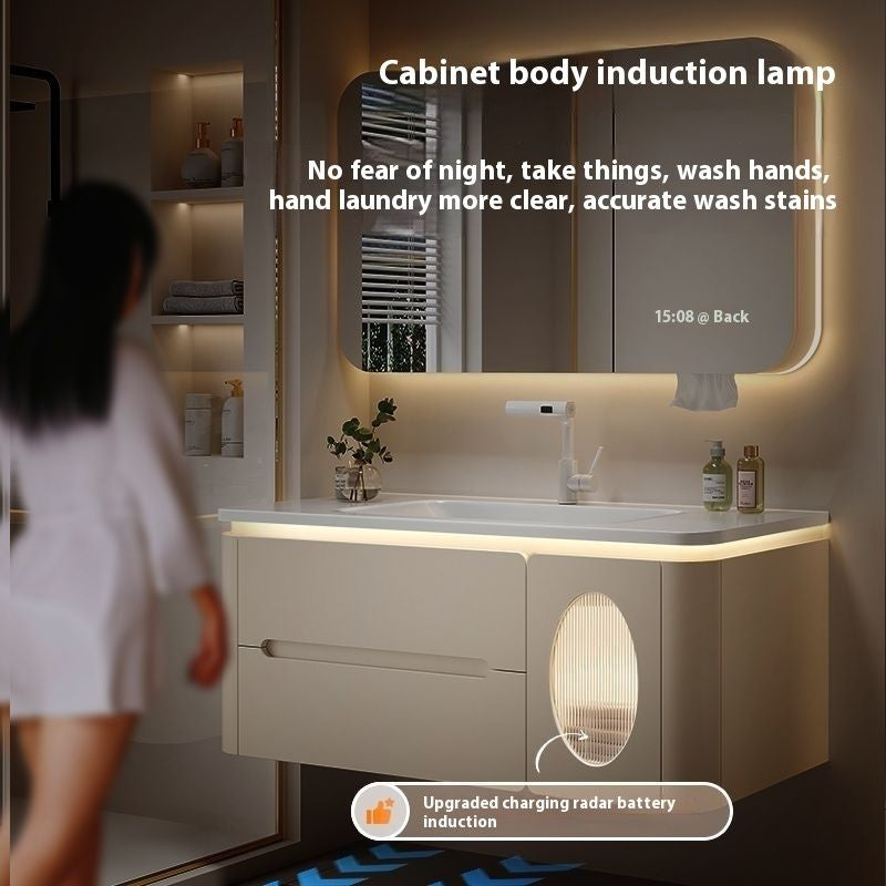 QW- Oak Wood Storage Smart Mirror Bathroom Cabinet Basin Set