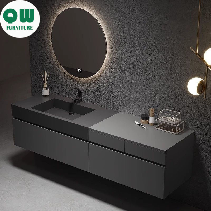 QW- Custom-made Luxury Storage Cabinet Smart Glass Bathroom Basin Set
