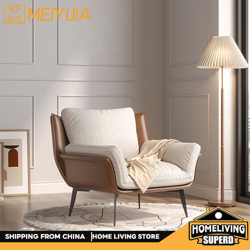 Reka Bentuk Rumah Ringkas Gaya Itali Mewah Ringan Fabrik Sofa Tunggal Berkualiti Tinggi Kerusi Santai Balkoni Melindungi Tulang Belakang