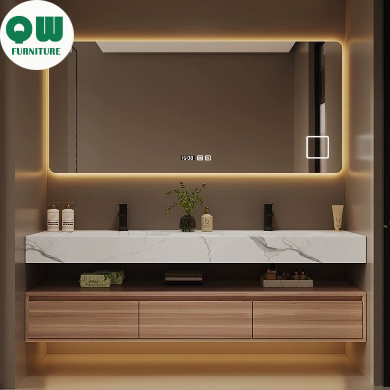 QW- Kabinet buatan khas dan cermin pintar untuk bilik mandi, kabinet simpanan bilik mandi, set sinki 