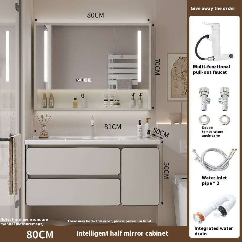 QW- Real wood storage cabinet smart mirror in the bathroom, bathroom sink