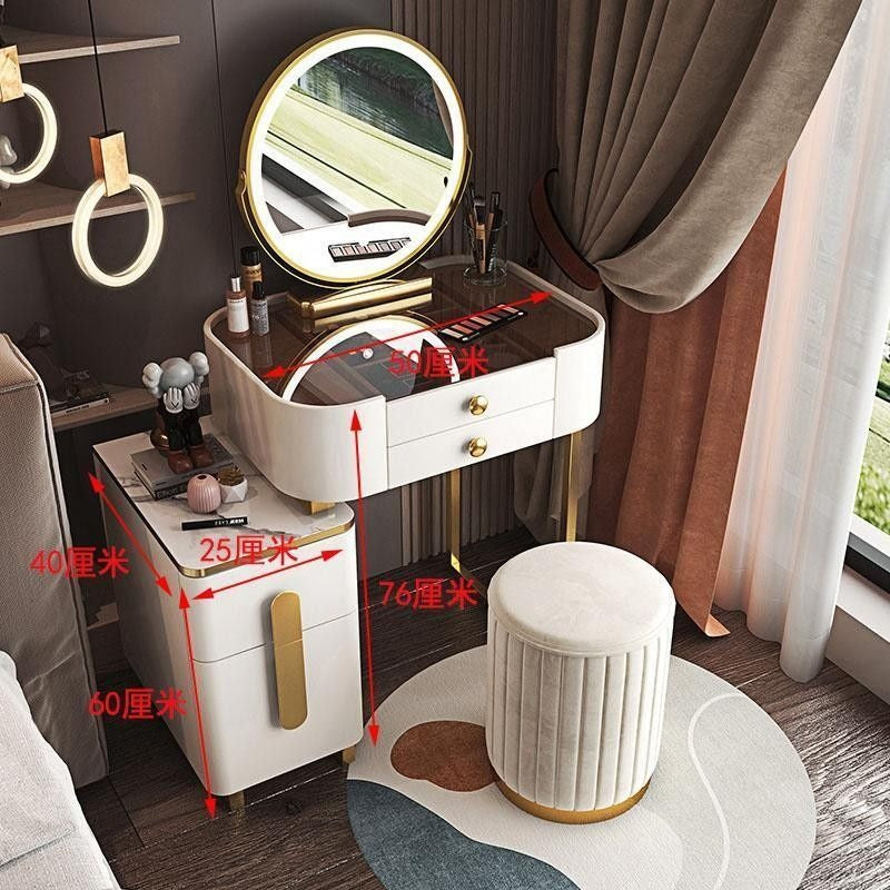 Meja Solek Moden Ringkas Kabinet Penyimpanan Sisi Katil Bilik Tidur Solek Kerusi Cermin Pelbagai Fungsi