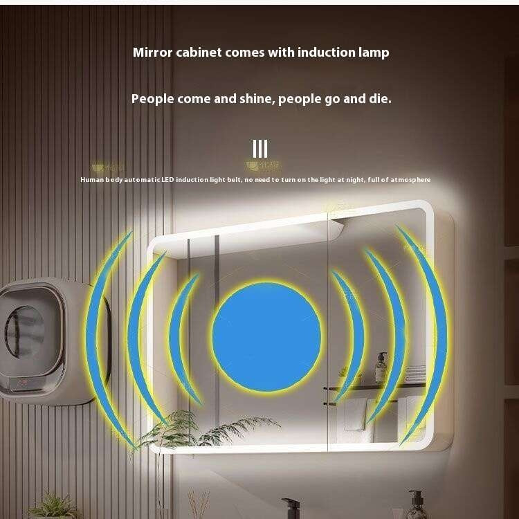 QW- Kabinet simpanan kayu asli cermin pintar di bilik mandi, sinki bilik mandi 