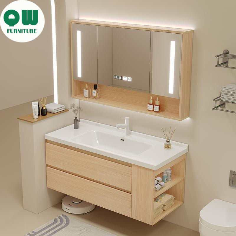 QW- Solid Wood Storage Smart Mirror Cabinet Bathroom Sink Set