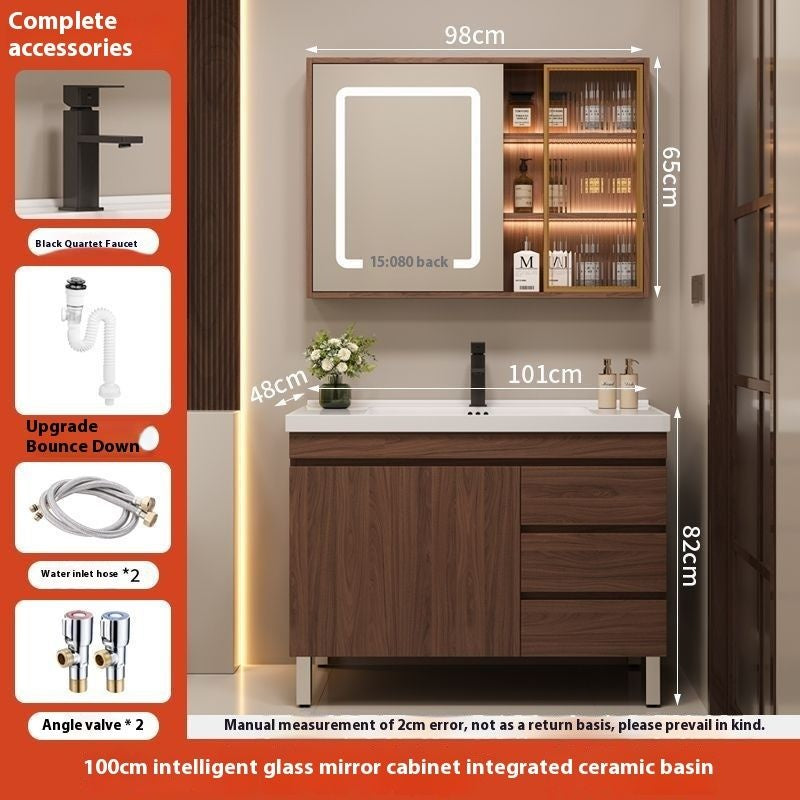 QW- Brown Real Wood Storage Cabinet Smart Materials for the Bathroom Sink Set