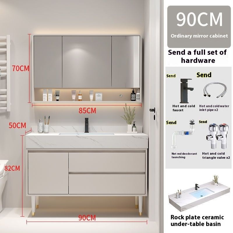Set Singki Bilik Mandi Kabinet Cermin Pintar Penyimpanan Kayu Padu Tersuai QW 