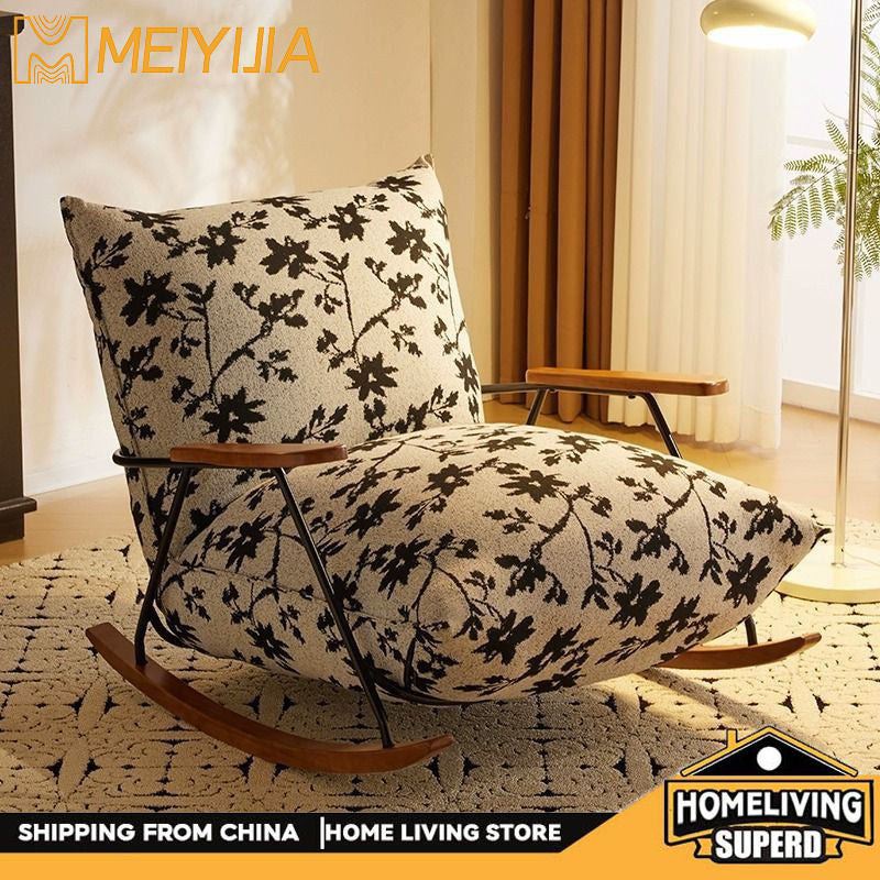 Kerusi Sofa Tunggal Reka Bentuk Ringkas Mewah Ringan Kerusi Goyang Hemp Kapas Ruang Tamu Rumah Kecil Balkoni Kain Bunga