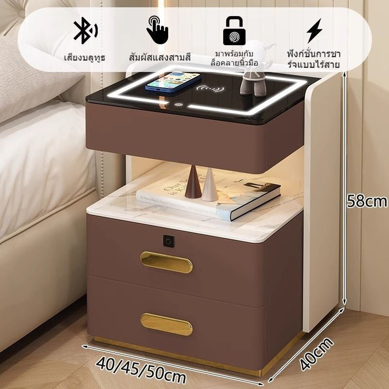 Meja Pelbagai Fungsi Kayu Padu Pintar Lampu Induksi Tanpa Wayar Kabinet Pengecas Bilik Tidur Moden yang Elegan Meja Sisi