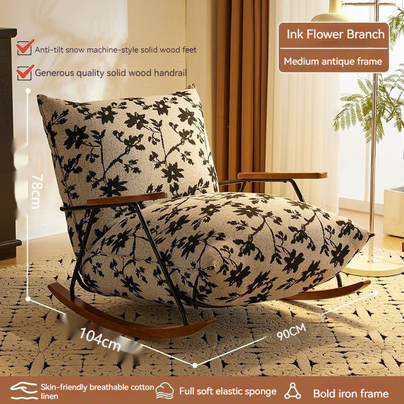 Kerusi Sofa Tunggal Reka Bentuk Ringkas Mewah Ringan Kerusi Goyang Hemp Kapas Ruang Tamu Rumah Kecil Balkoni Kain Bunga