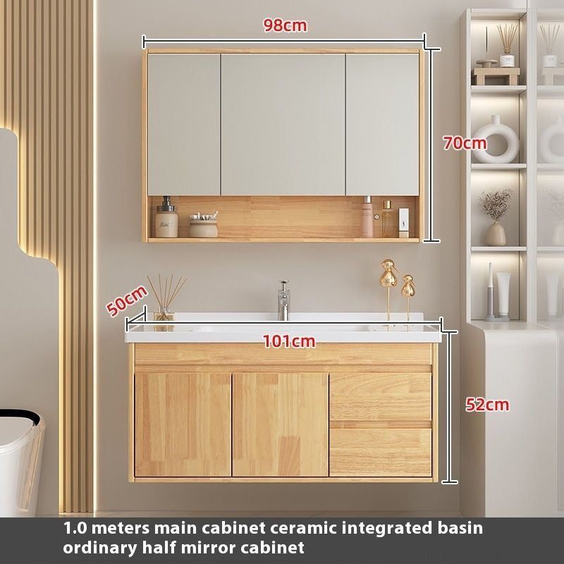 QW- Oak Wood Storage Cabinet Smart Mirror Sink Set in the Bathroom