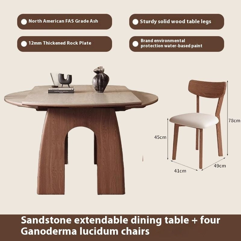 French-style dining table, expandable foldable, made from wood and granite, suitable for small rooms.