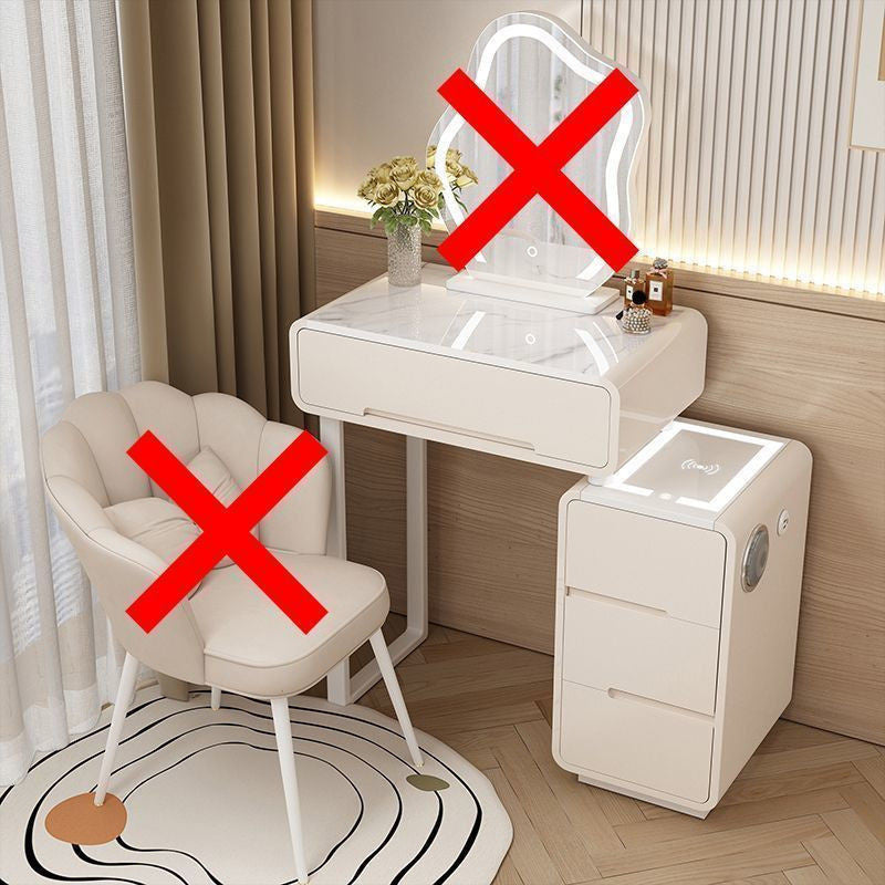 Modern Simple Bedroom Small Style Solid Wood Cream Wind Dressing Table with Smart Cabinet Mirror Chair
