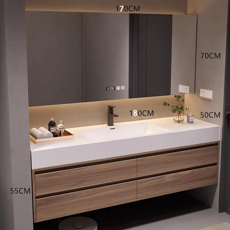 QW- Set kabinet kayu asli buatan khas dengan cermin pintar dan sinki bilik mandi. 
