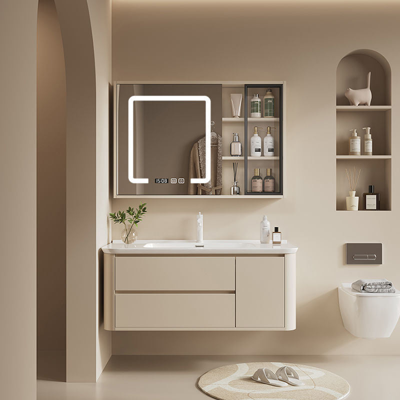 QW- Cream-colored Storage Cabinet Smart Mirror in the Bathroom Sink Set