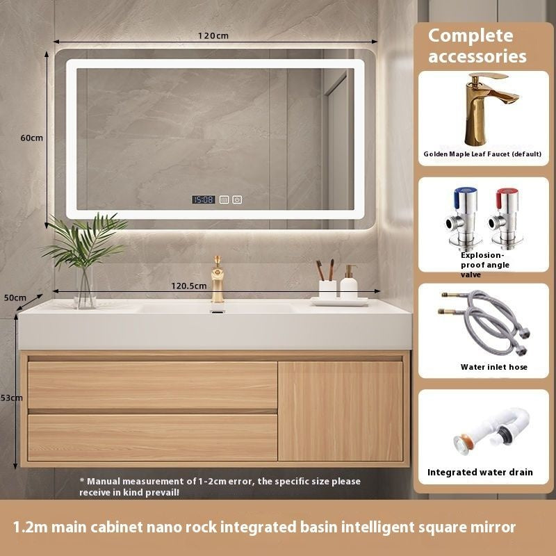 Set Singki Kabinet Penyimpanan Bilik Mandi Cermin Kayu Padu Pintar QW- 