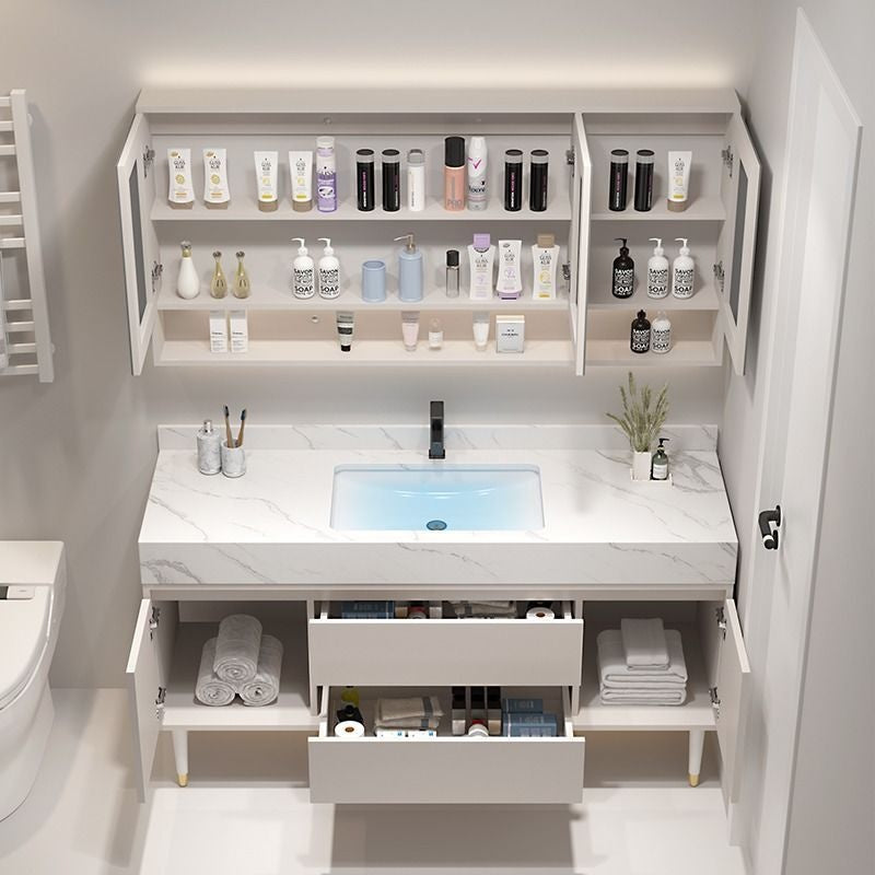 Set Singki Bilik Mandi Kabinet Cermin Pintar Penyimpanan Kayu Padu Tersuai QW 