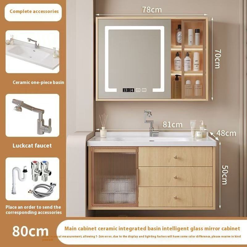 QW- Solid Wood Storage Smart Mirror Cabinet Bathroom Sink Set