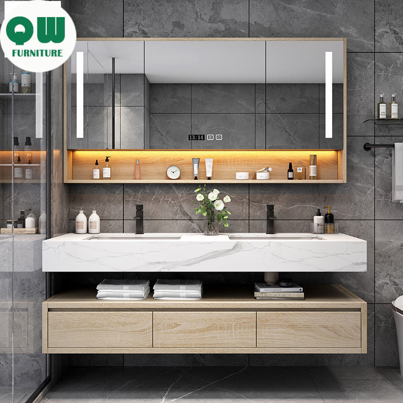 QW- Solid Wood Smart Glass Cabinet, Bathroom Sink