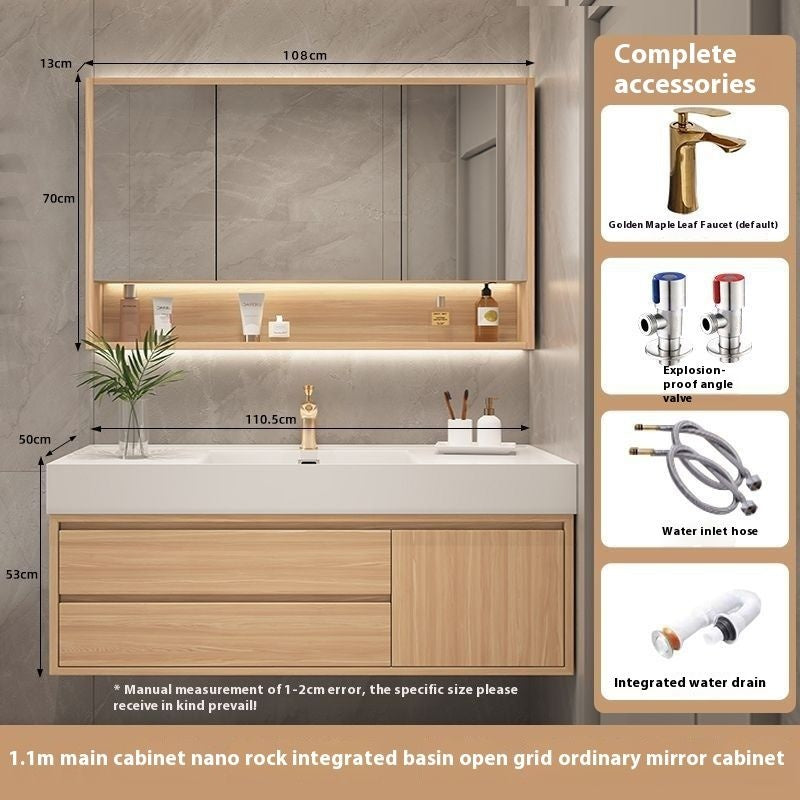 Set Singki Kabinet Penyimpanan Bilik Mandi Cermin Kayu Padu Pintar QW- 