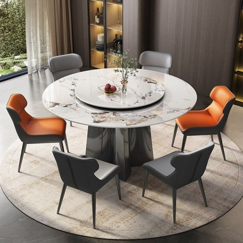 Produk sedia ada: Set meja makan bulat marmar moden dengan plat berputar untuk rumah dan hotel premium.