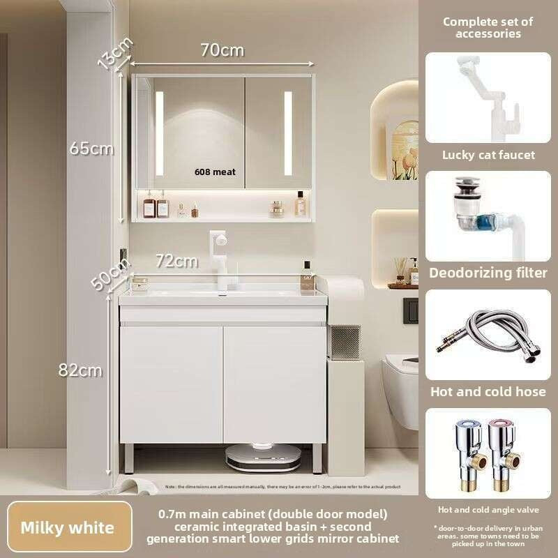 Set Singki Kabinet Cermin Pintar Penyimpanan Kayu Asli QW- di Bilik Mandi 