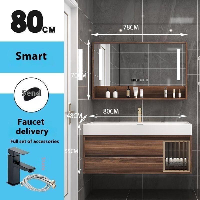 Kabinet Penyimpanan Kayu Asli Cermin Pintar QW- di Bilik Mandi, Set Singki Bilik Mandi 