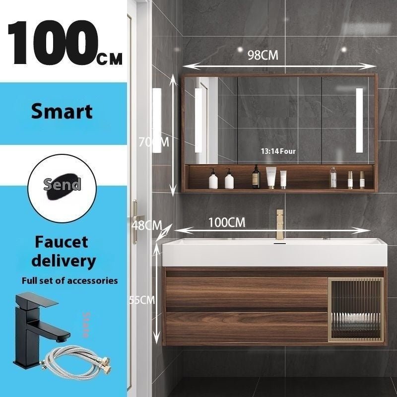 Kabinet Penyimpanan Kayu Asli Cermin Pintar QW- di Bilik Mandi, Set Singki Bilik Mandi 
