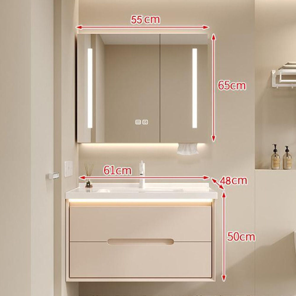 Set Singki Bilik Mandi Kabinet Cermin Pintar Penyimpanan Kayu Padu QW- 