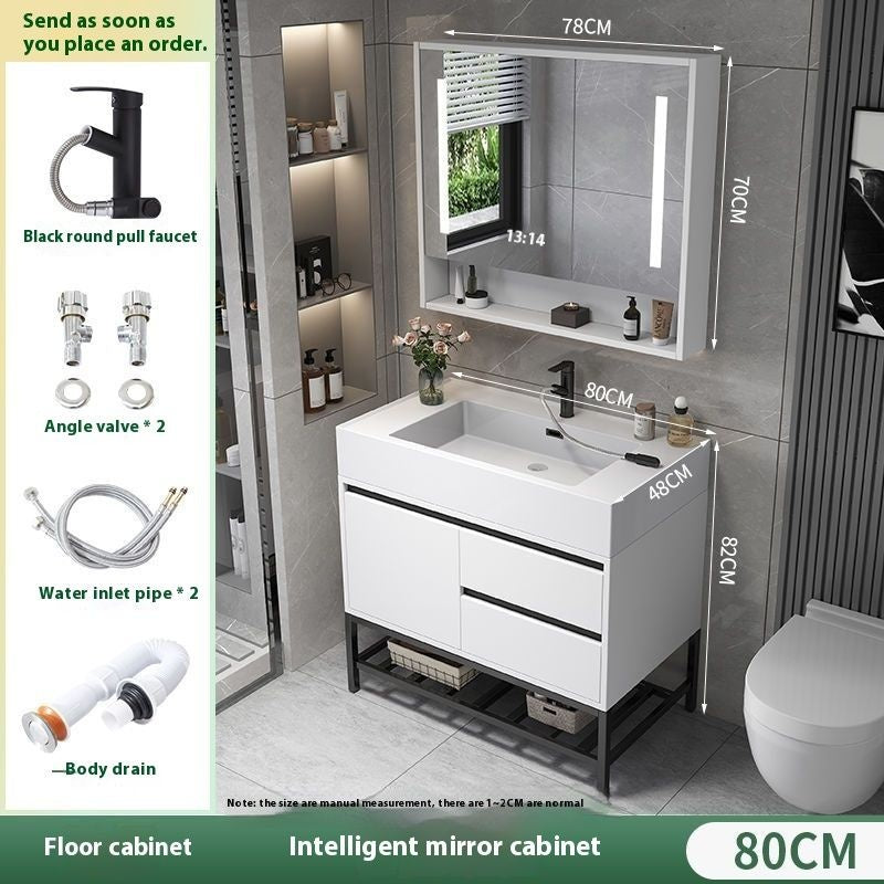 Set Singki Kabinet Cermin Pintar Penyimpanan Kayu Asli QW- di Bilik Mandi 