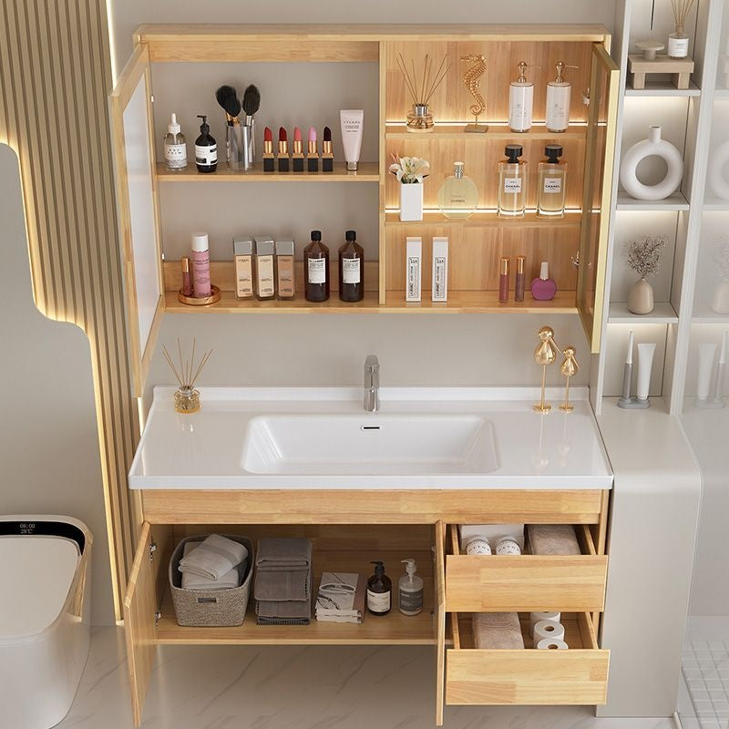 QW- Oak Wood Storage Cabinet Smart Mirror Sink Set in the Bathroom
