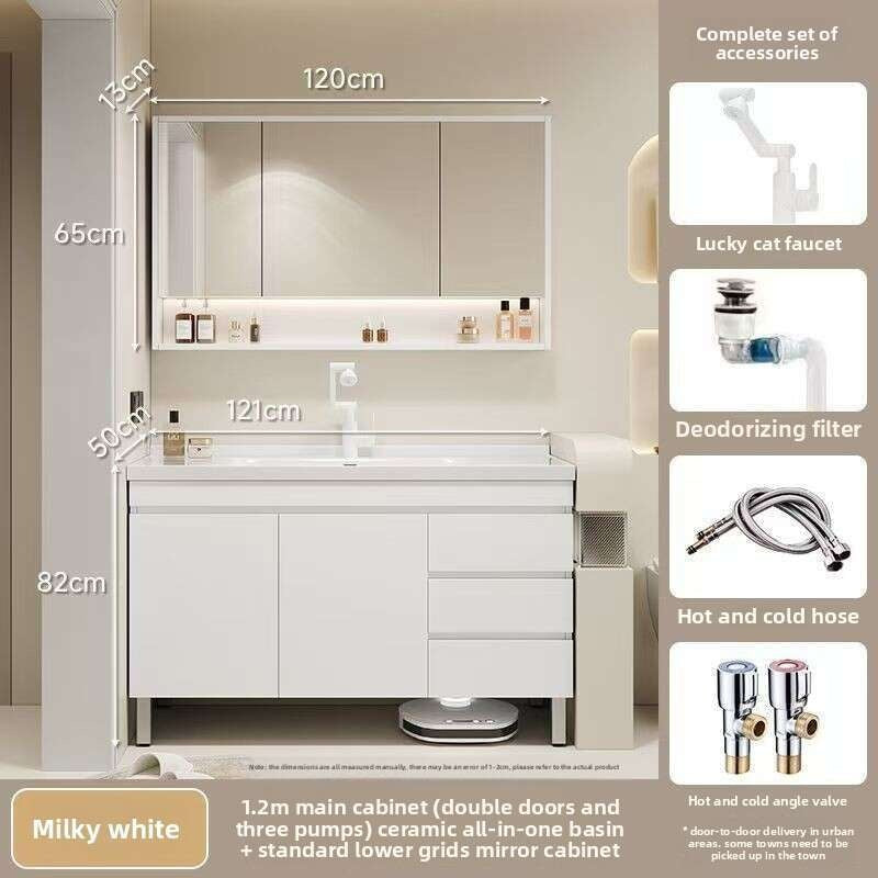 Set Singki Kabinet Cermin Pintar Penyimpanan Kayu Asli QW- di Bilik Mandi 
