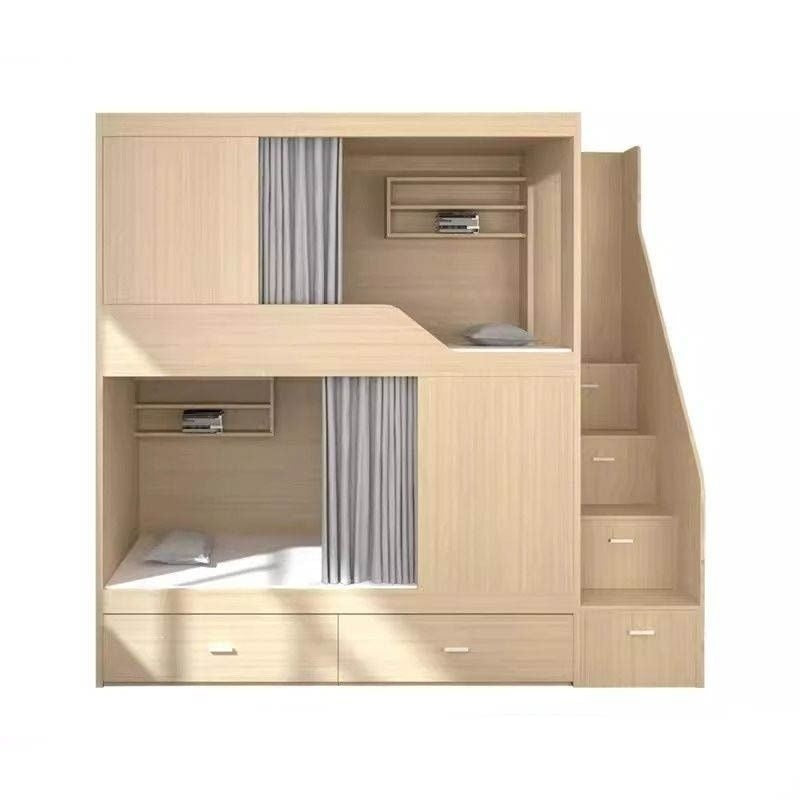 Modern simple, floating bed, upper and lower bunk beds, creative design with drawers.