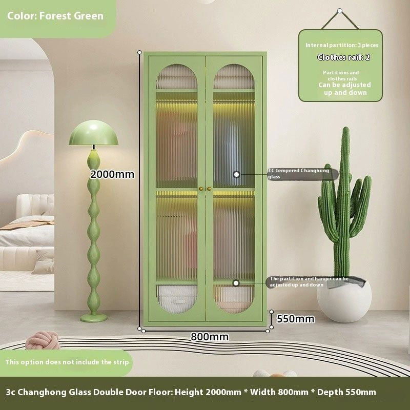 Cream Windbreaker Bedroom Home Iron Wardrobe Three-Door Storage Cabinet Easy Combination