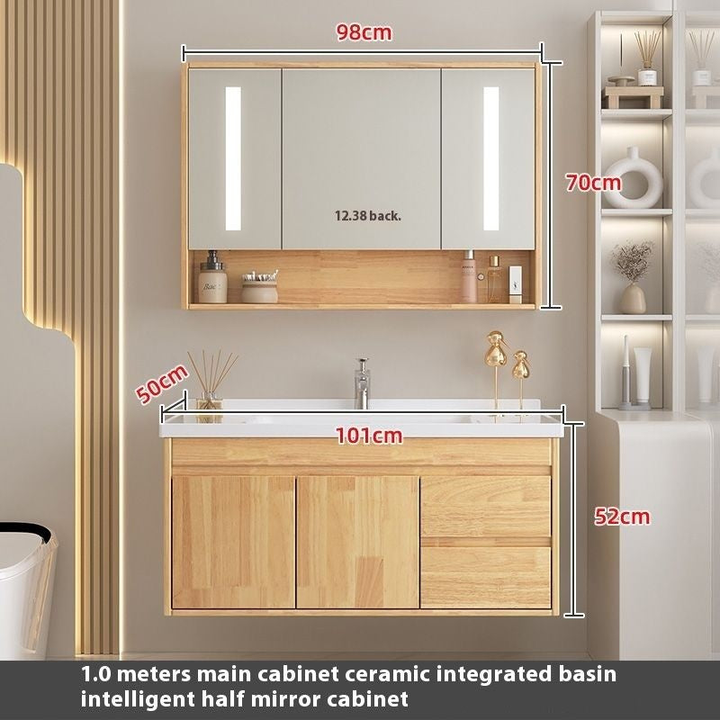 QW- Oak Wood Storage Cabinet Smart Mirror Sink Set in the Bathroom