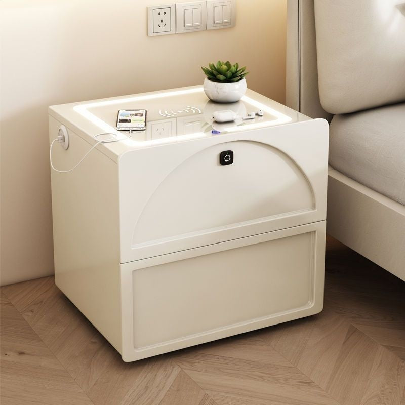 Smart Cream Wind with Lock Bedside Table Solid Wood Simple Modern Bedroom Multi-purpose Cabinet