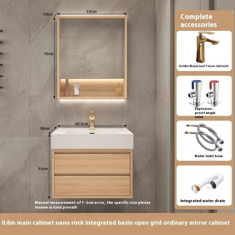 Set Singki Kabinet Penyimpanan Bilik Mandi Cermin Kayu Padu Pintar QW- 