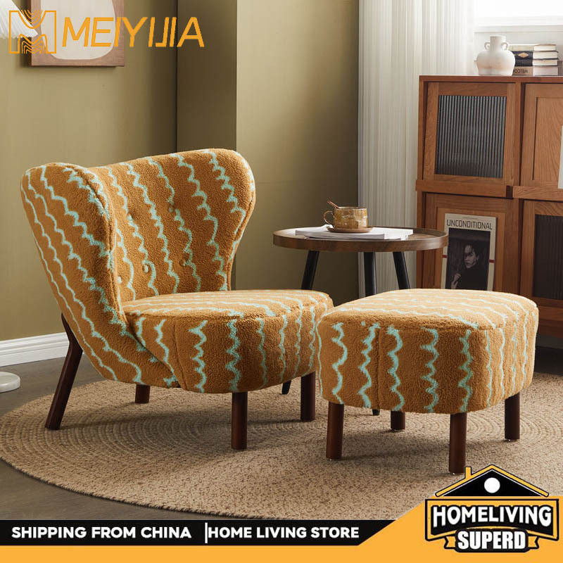 Sofa tunggal, kerusi santai bulu dengan tempat letak kaki, sofa malas balkoni ruang tamu yang ringkas