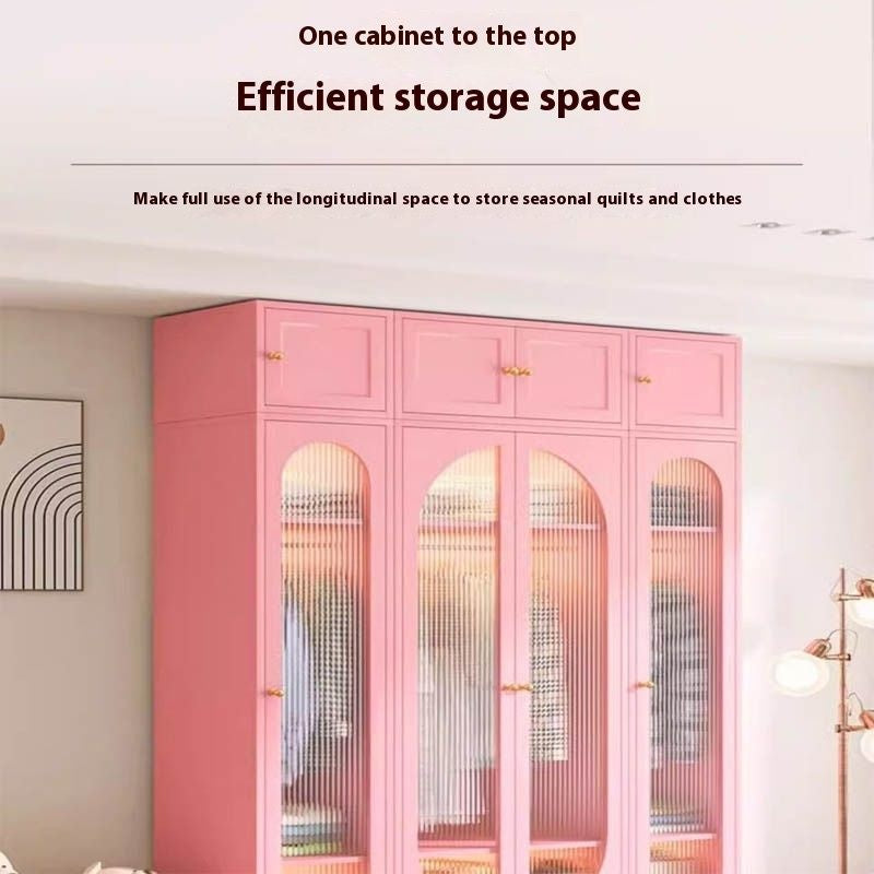 Cream Windbreaker Bedroom Home Iron Wardrobe Three-Door Storage Cabinet Easy Combination