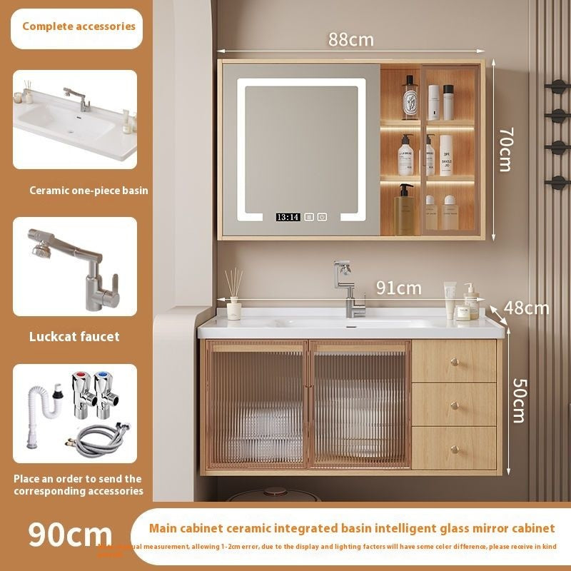 QW- Solid Wood Storage Smart Mirror Cabinet Bathroom Sink Set