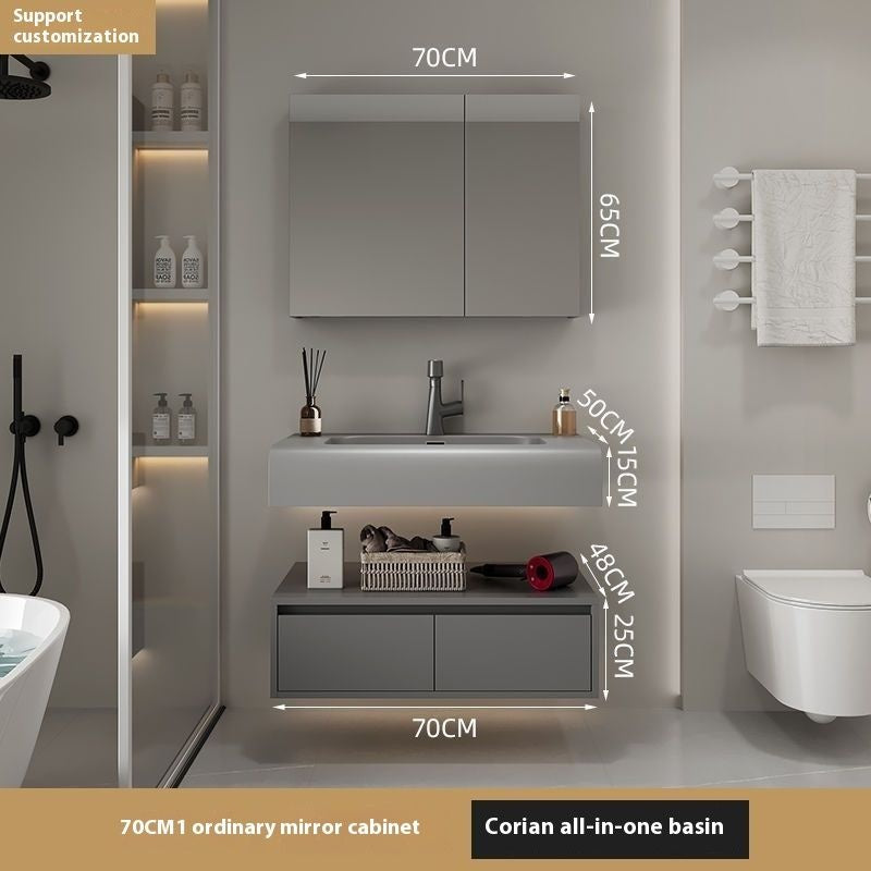 Set Singki Penyimpanan Kayu Asli QW- Kabinet Cermin Pintar di Bilik Mandi 