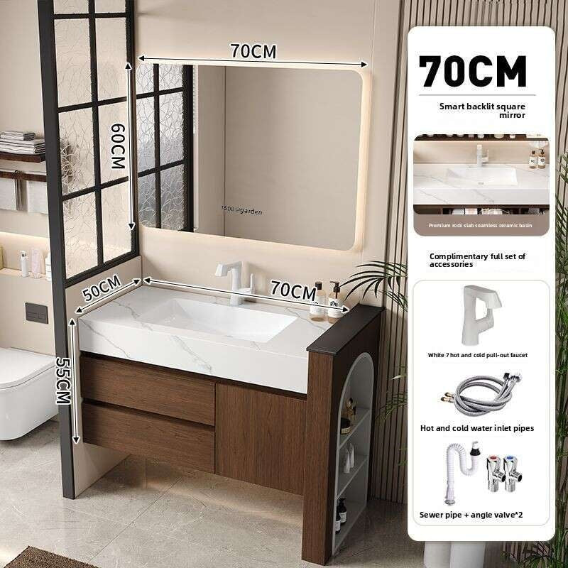 QW- Kabinet Cermin Pintar Penyimpanan Kayu Asli Buatan Sendiri untuk Bilik Mandi, Set Singki Bilik Mandi