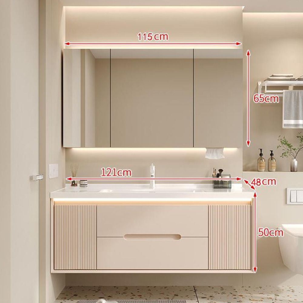 Set Singki Bilik Mandi Kabinet Cermin Pintar Penyimpanan Kayu Padu QW- 