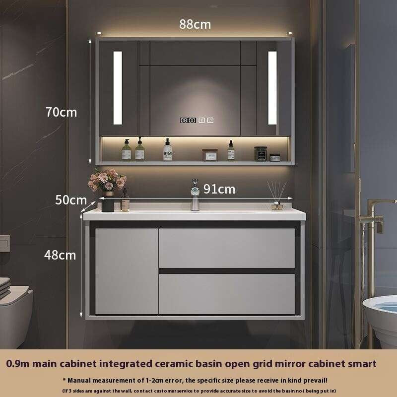 Kabinet Penyimpanan Kayu Oak QW- Set Singki Cermin Pintar di Bilik Mandi 