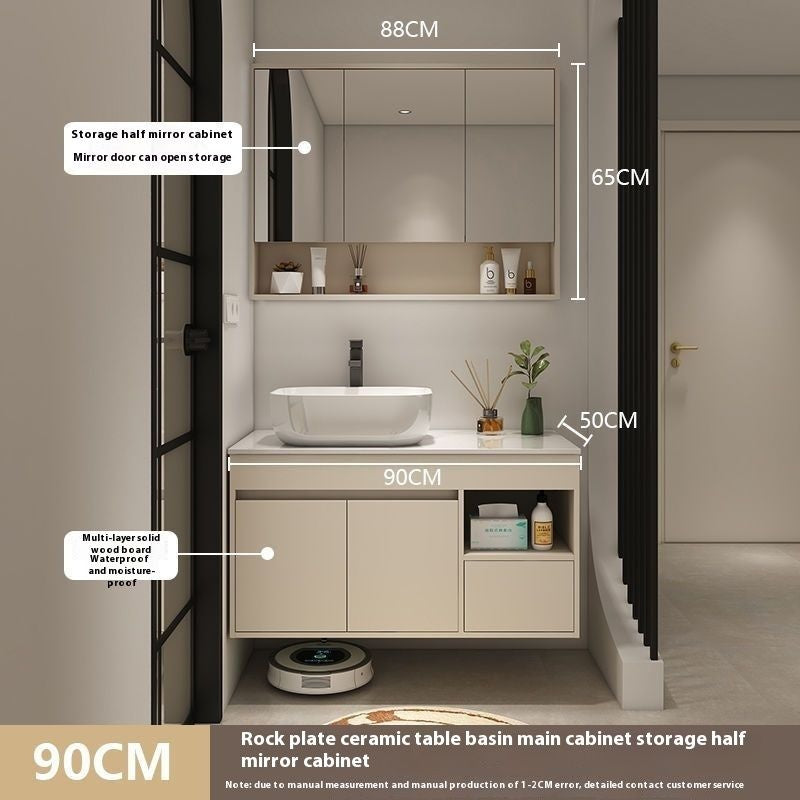 QW- Bilik Mandi Pintar, Kabinet Penyimpanan Bilik Mandi Cermin, Set Besen 